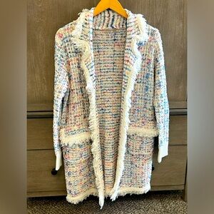 Multi Color Fringed Trimmed Sweater Jacket